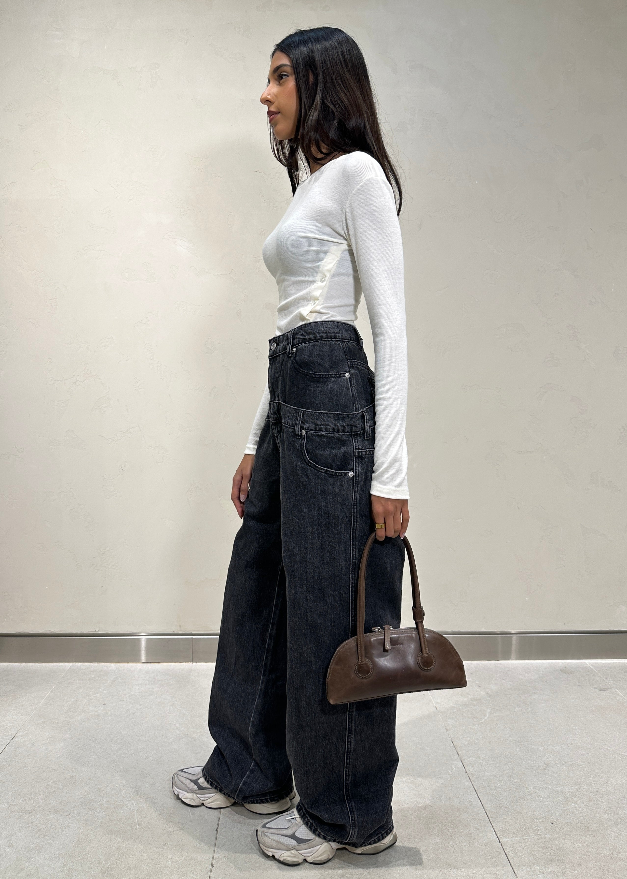 Double layered high-waist denim
