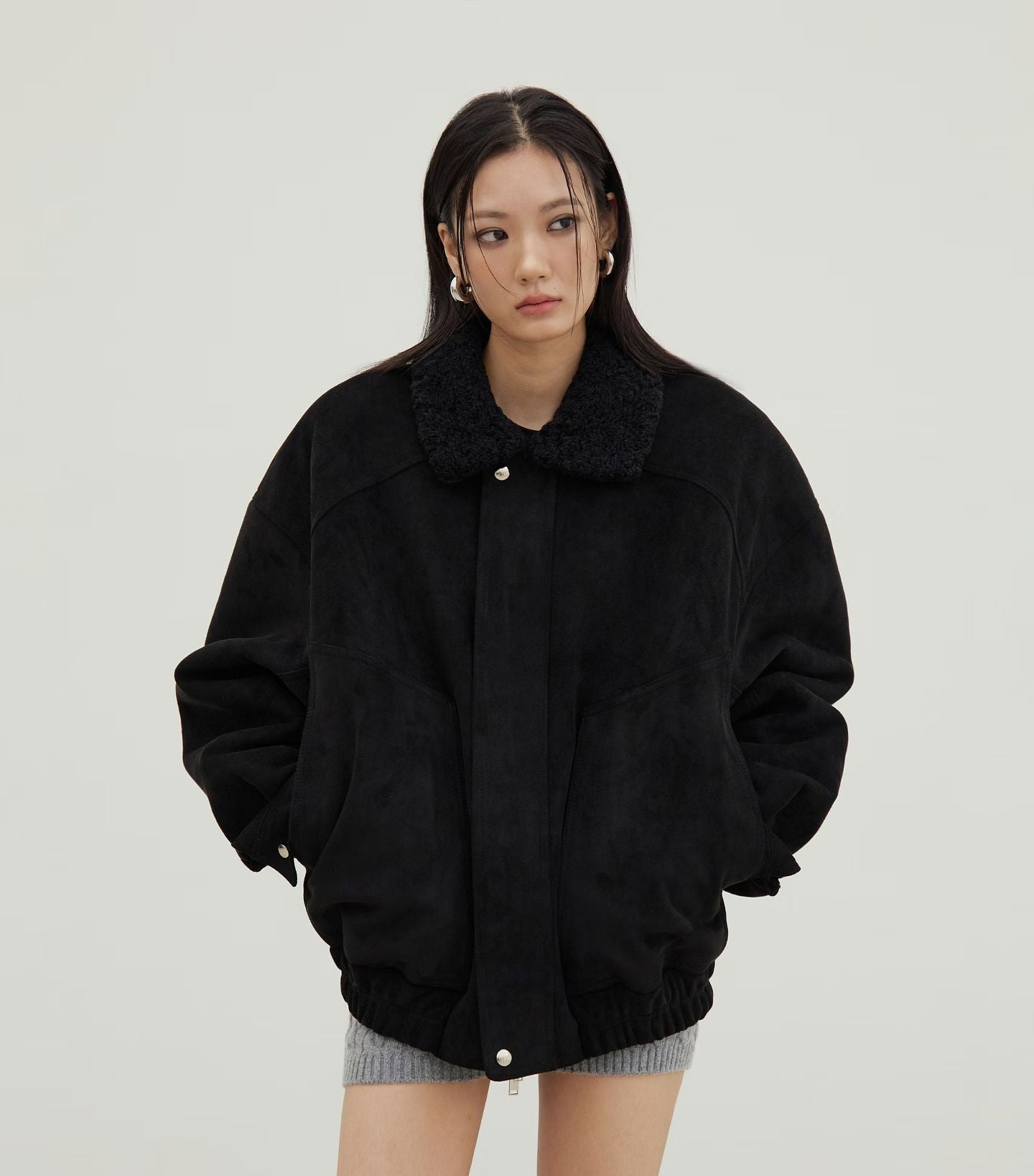 Bomber Jacket with Shearling Collar