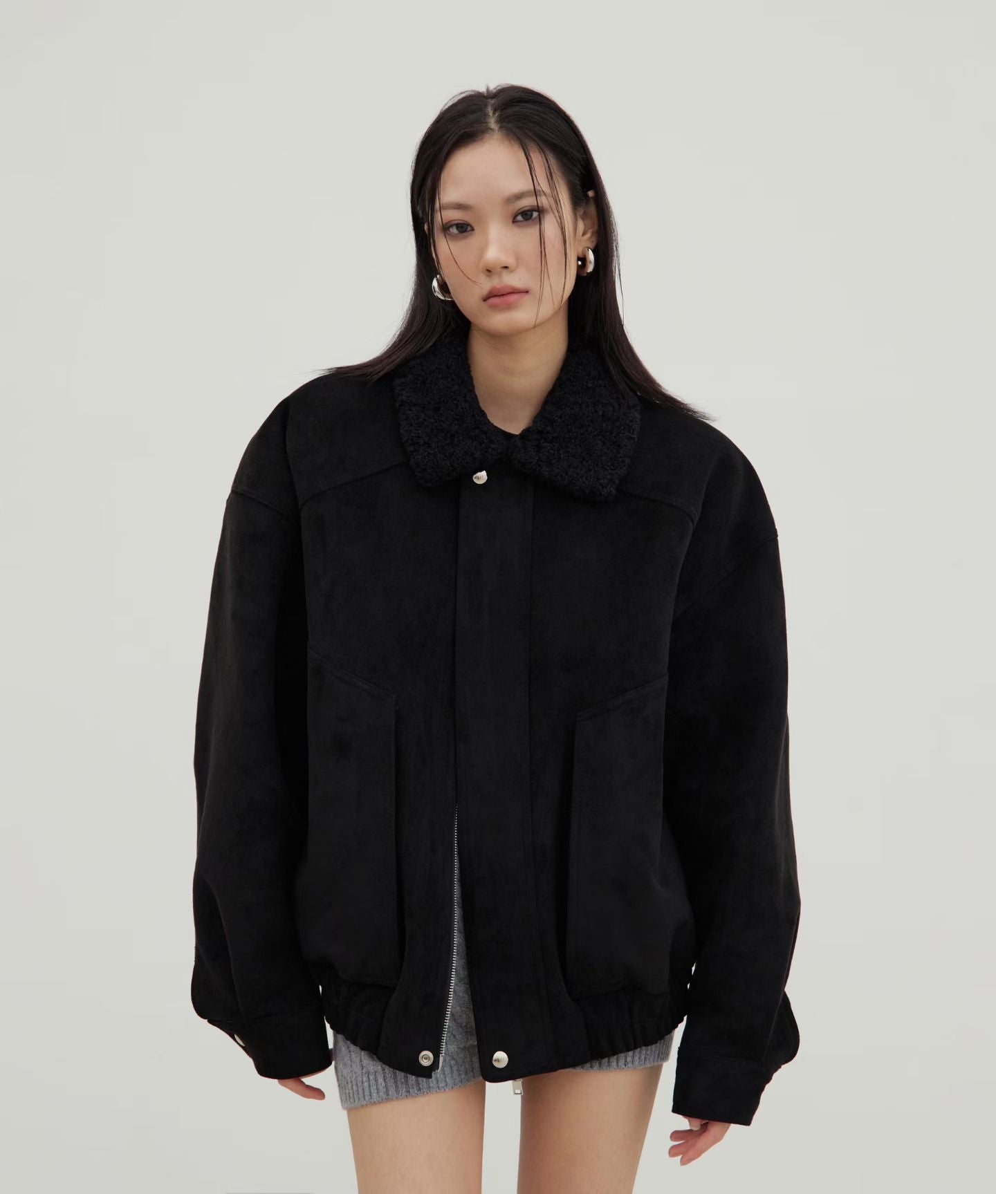 Bomber Jacket with Shearling Collar