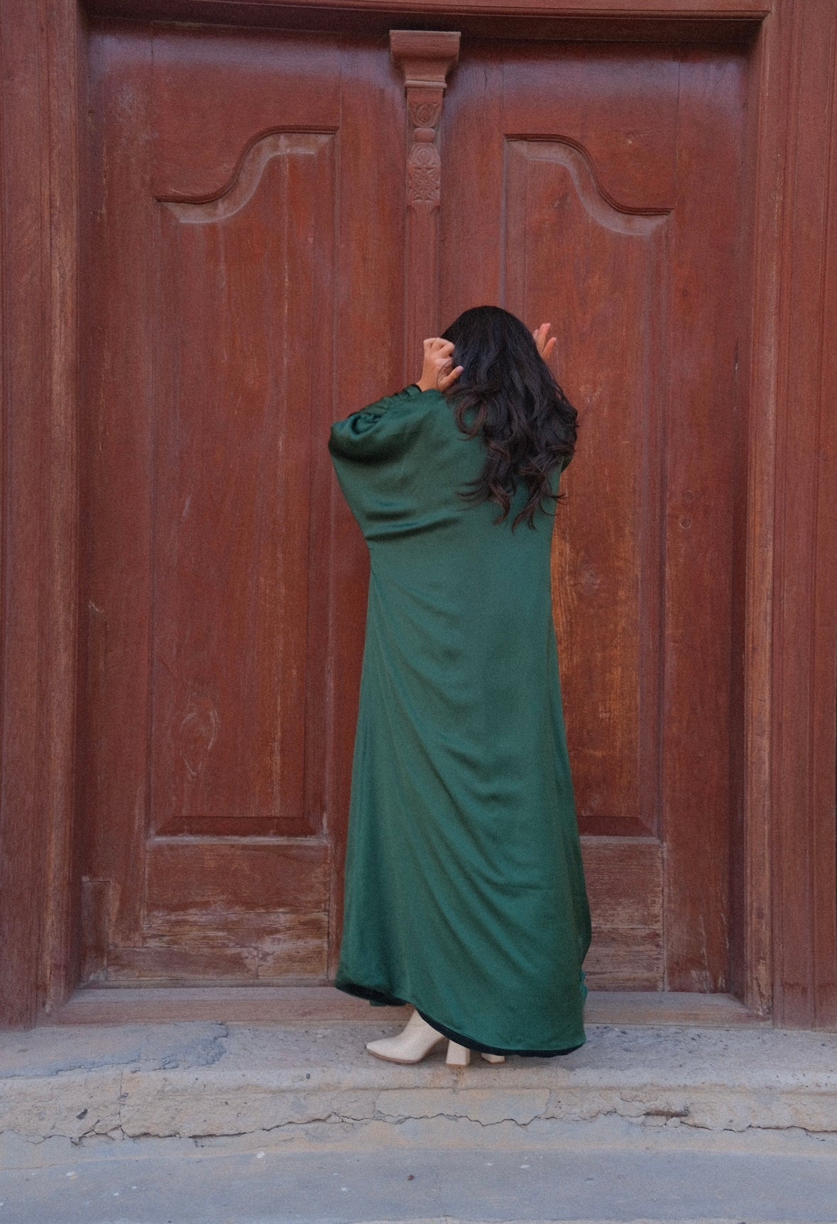 Emerald green reversible bisht