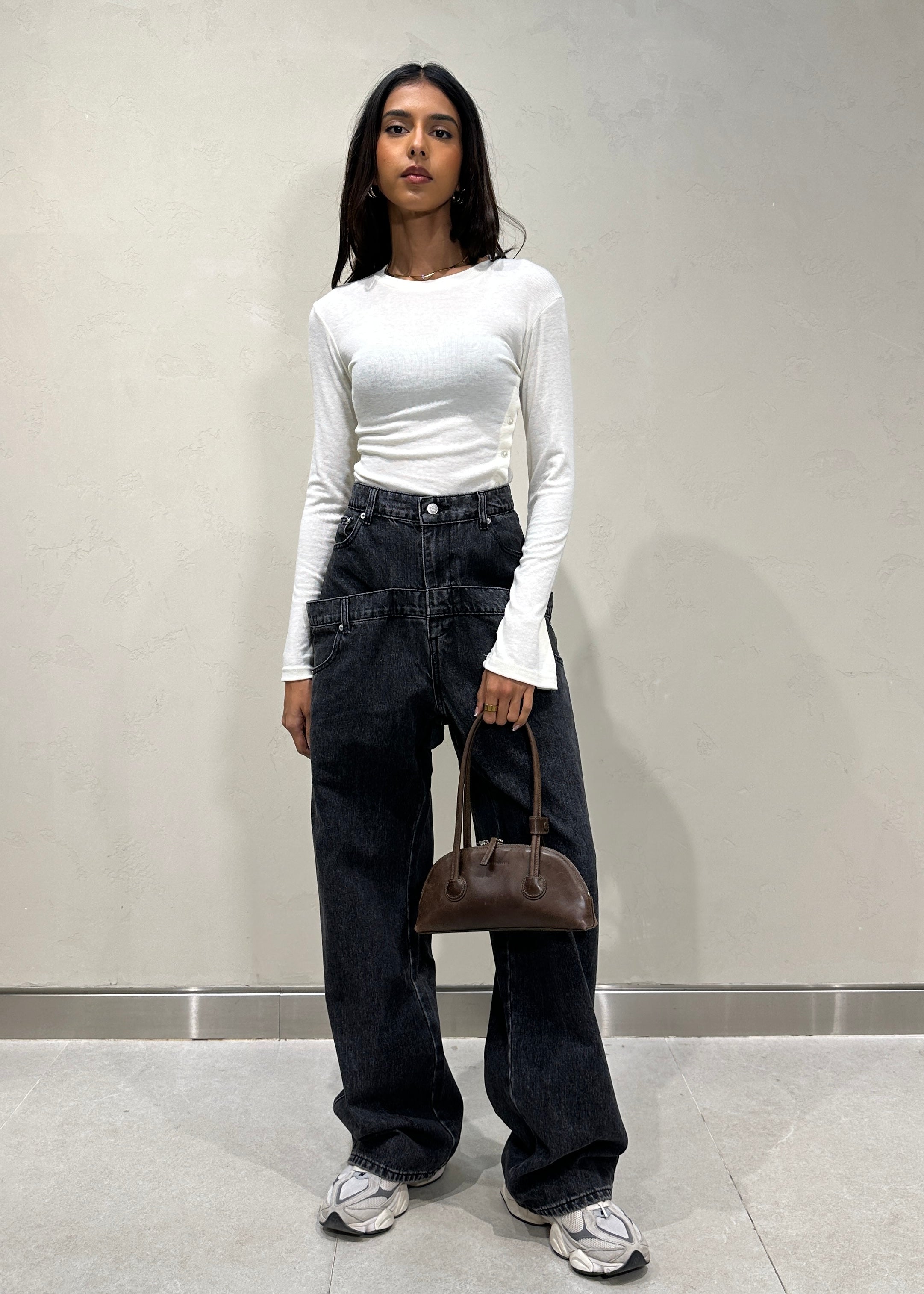 Double layered high-waist denim