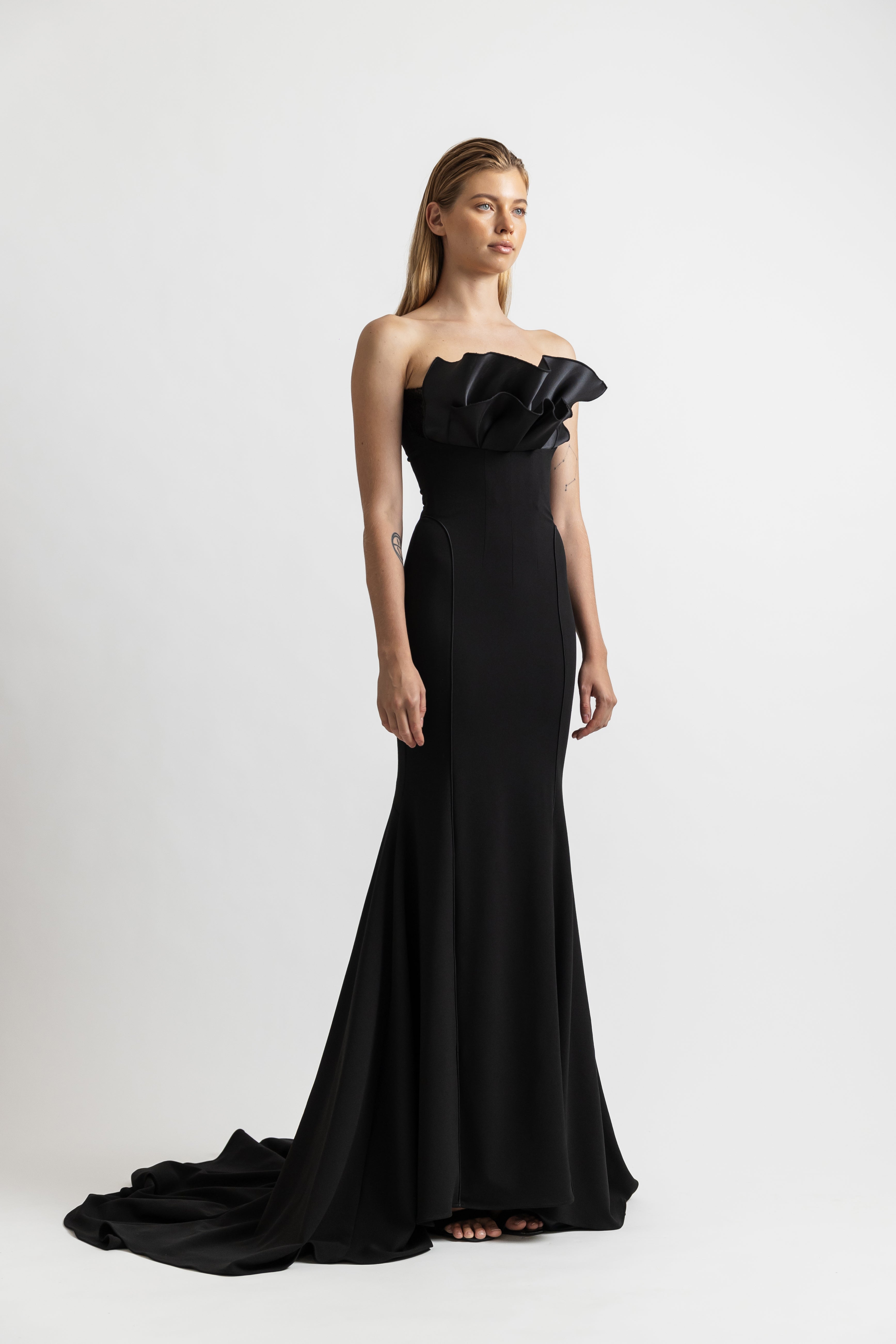 Crepe Strapless Gown