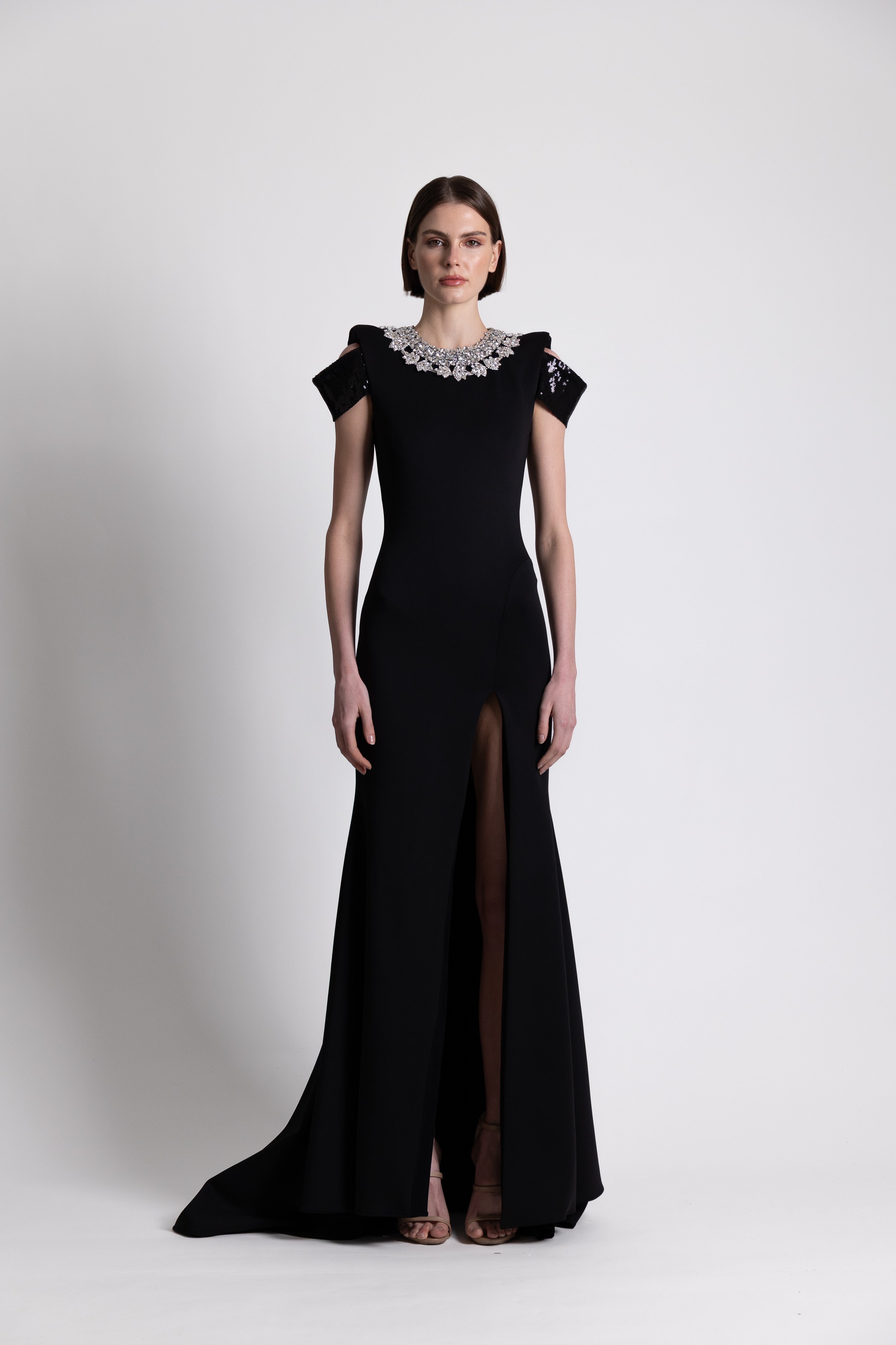 Black Gown with Embellished Collar