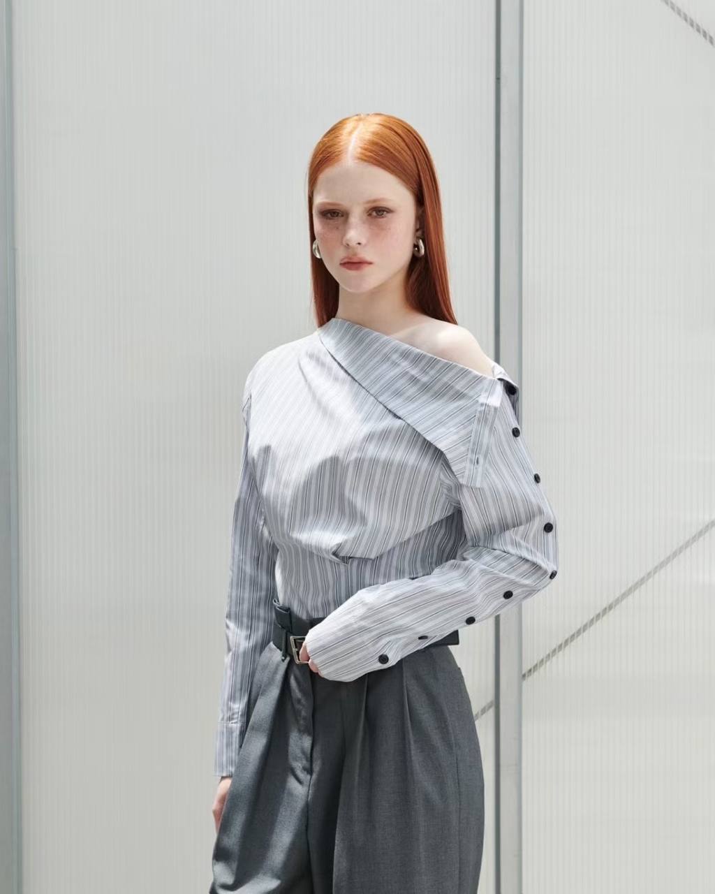 One-Shoulder Striped Shirt