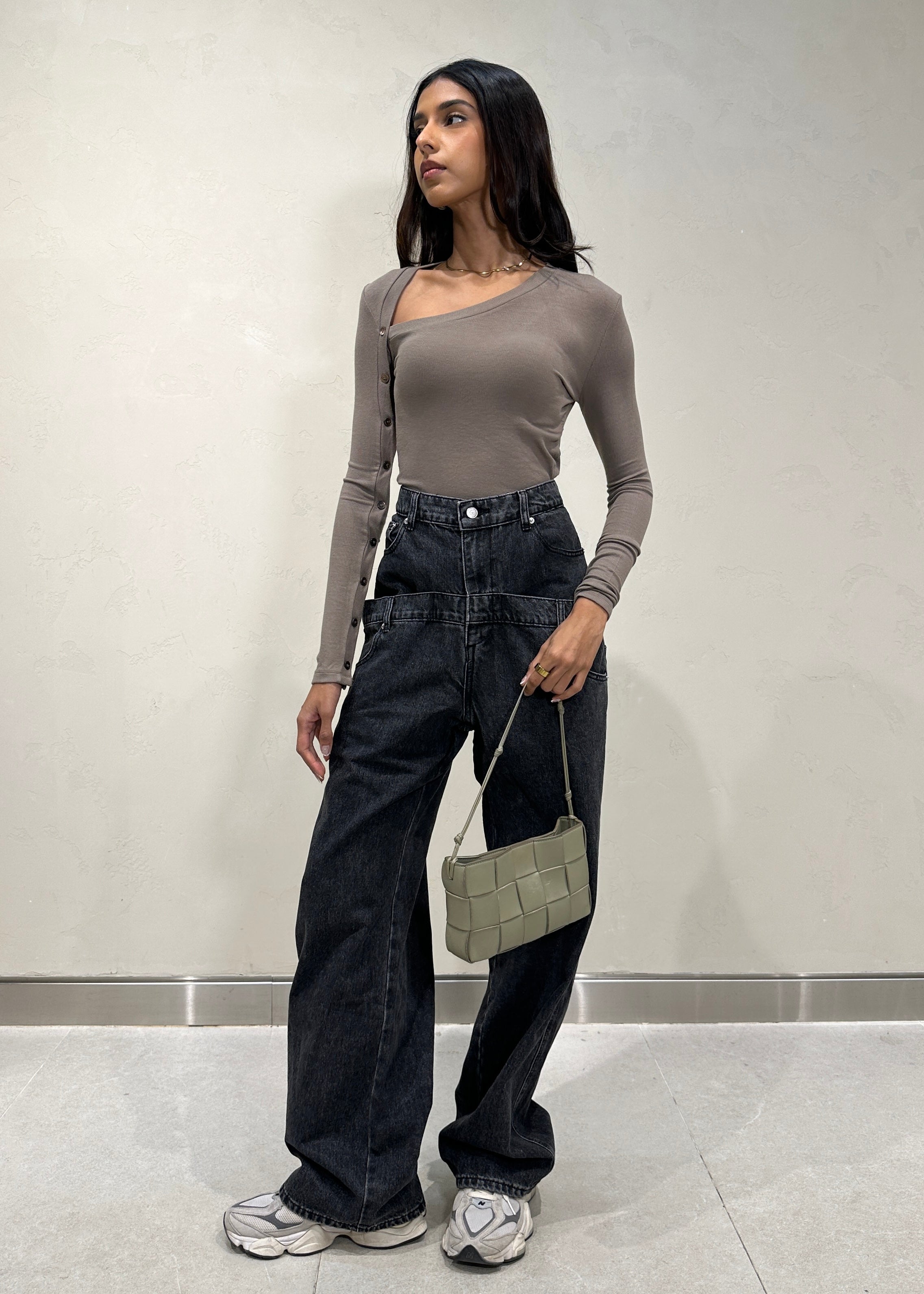 Double layered high-waist denim