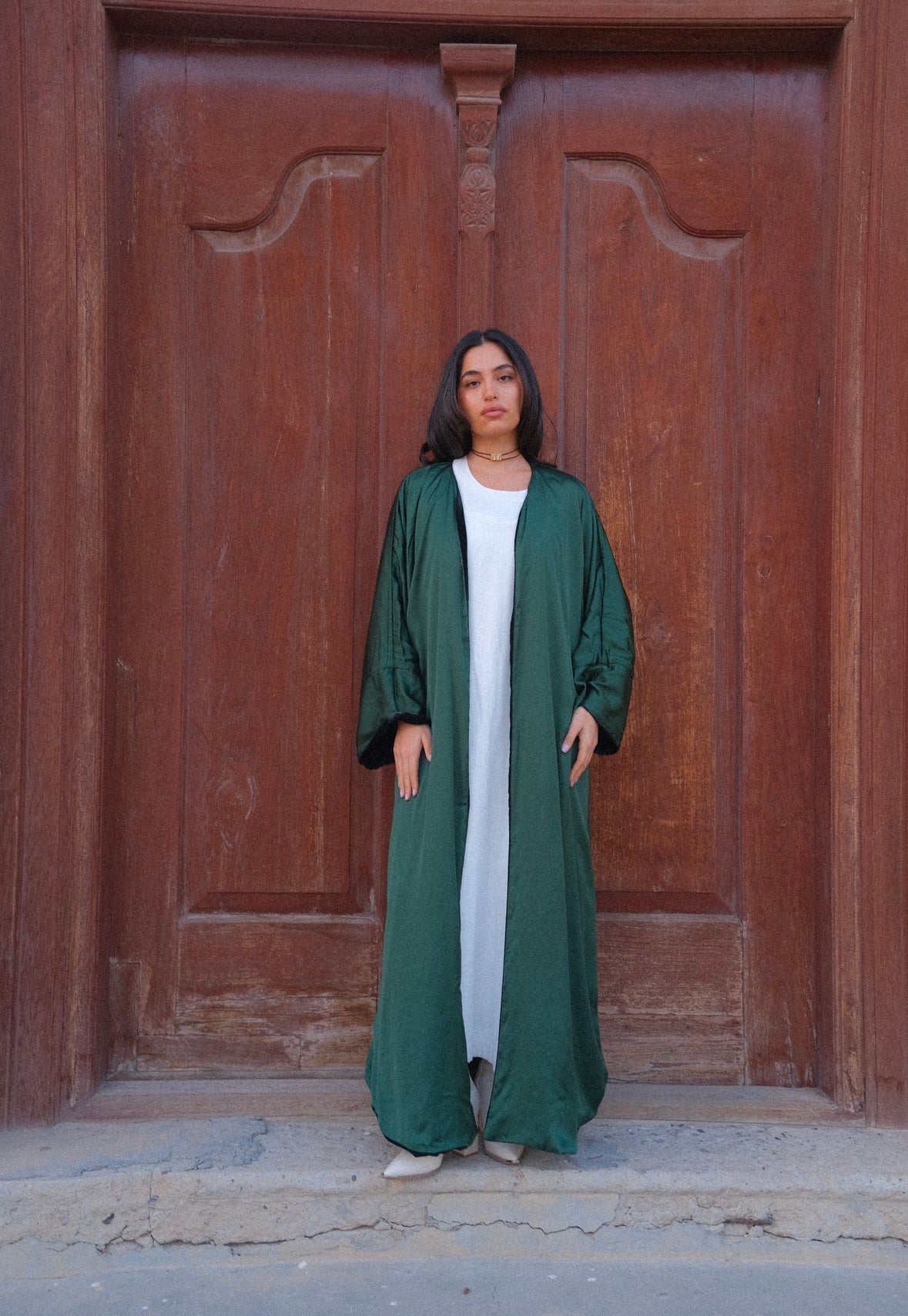 Emerald green reversible bisht