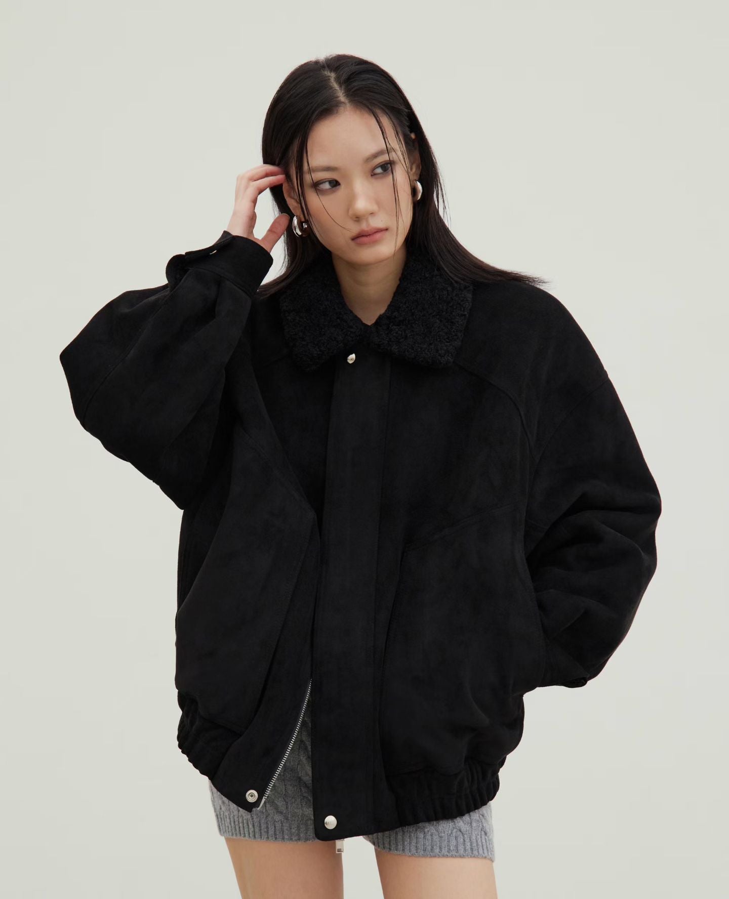 Bomber Jacket with Shearling Collar