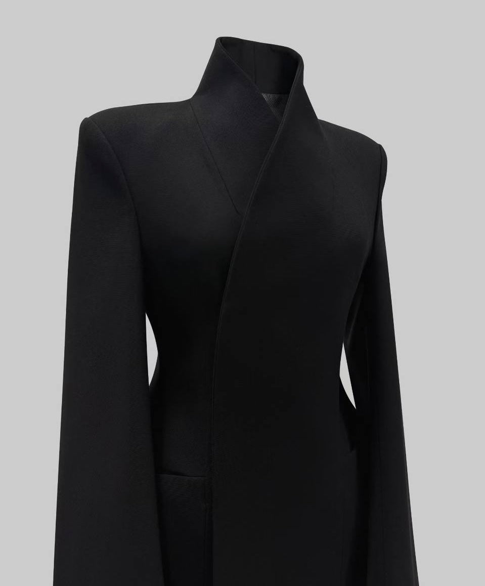 High-collar wrap blazer