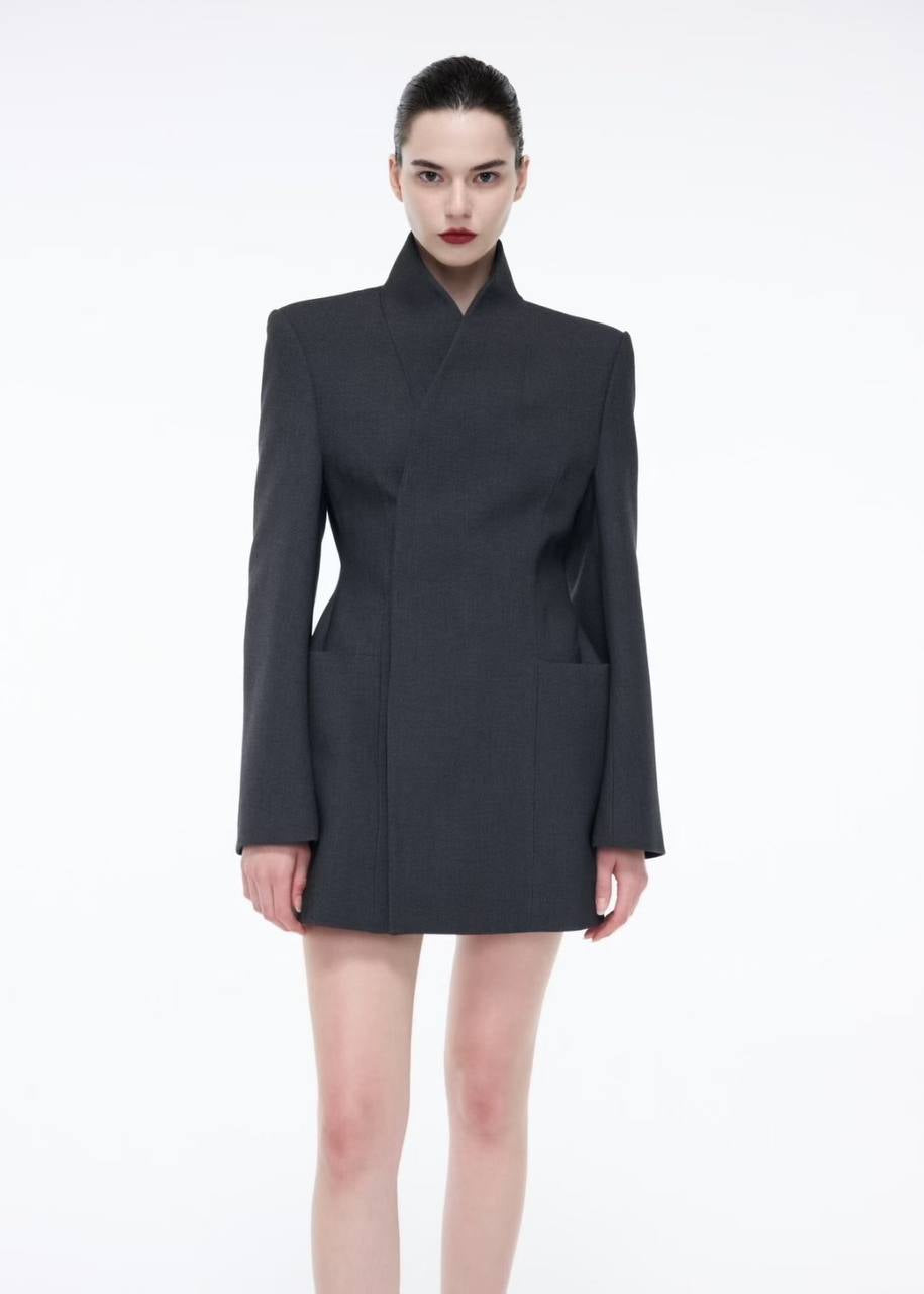 High-collar wrap blazer