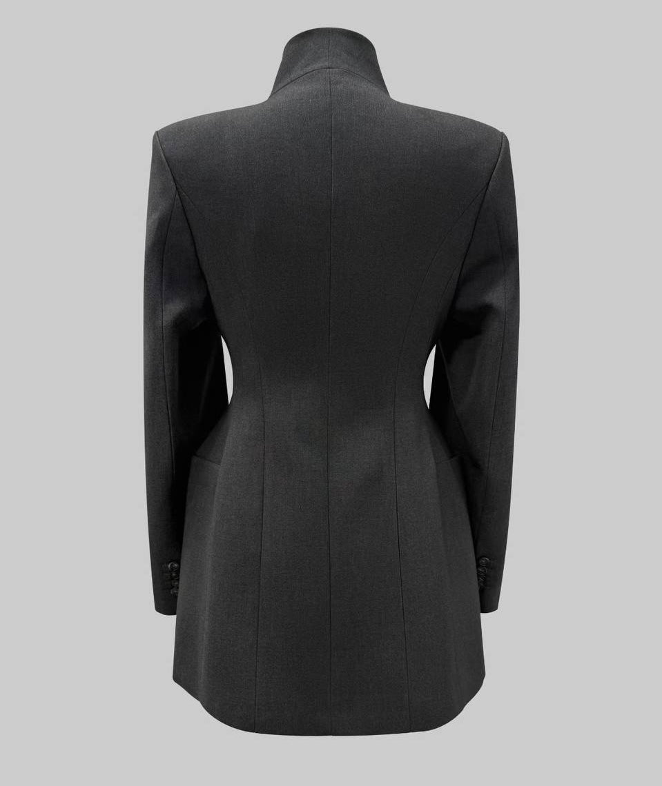 High-collar wrap blazer