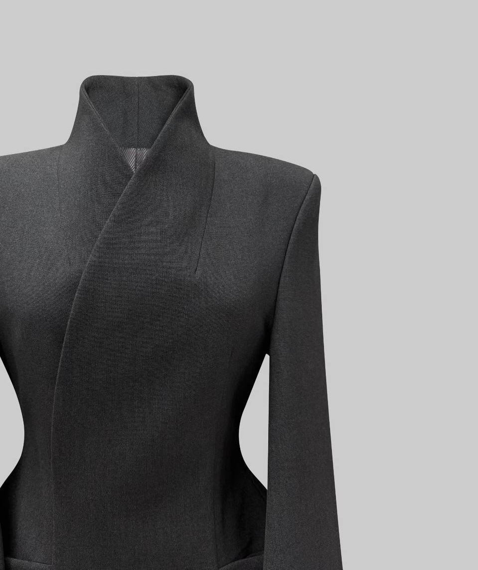 High-collar wrap blazer