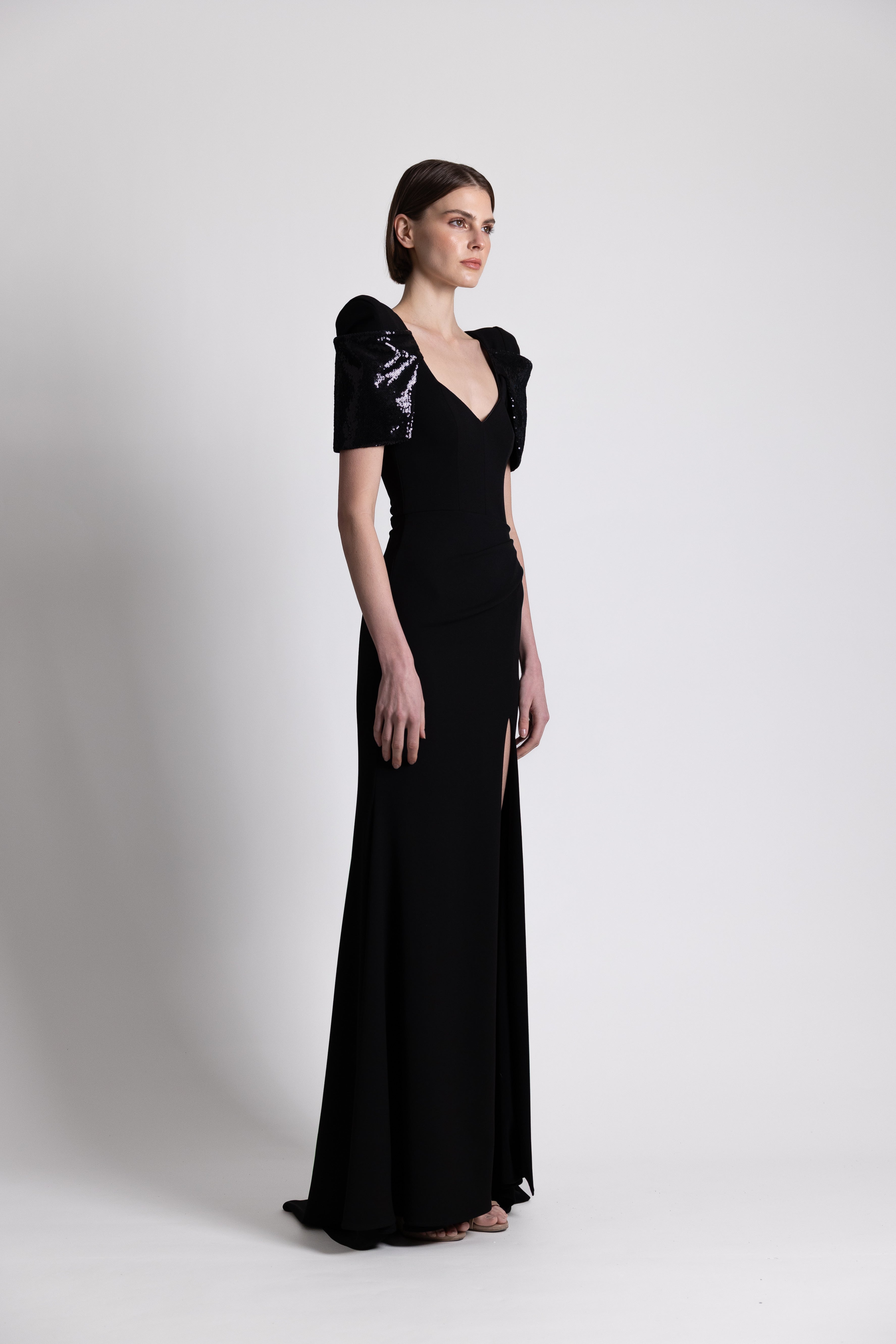 Half Sleeves Black Gown