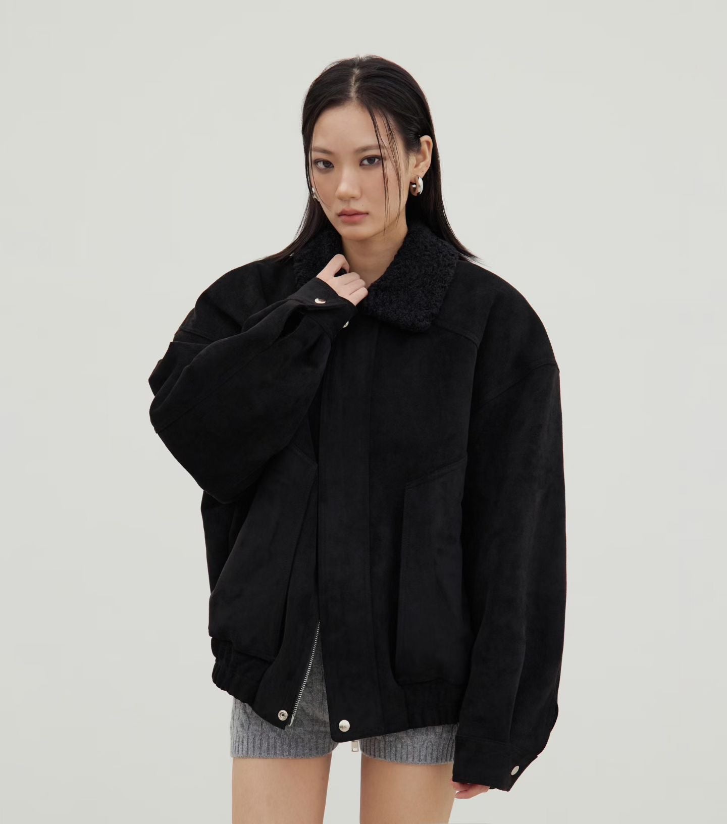 Bomber Jacket with Shearling Collar