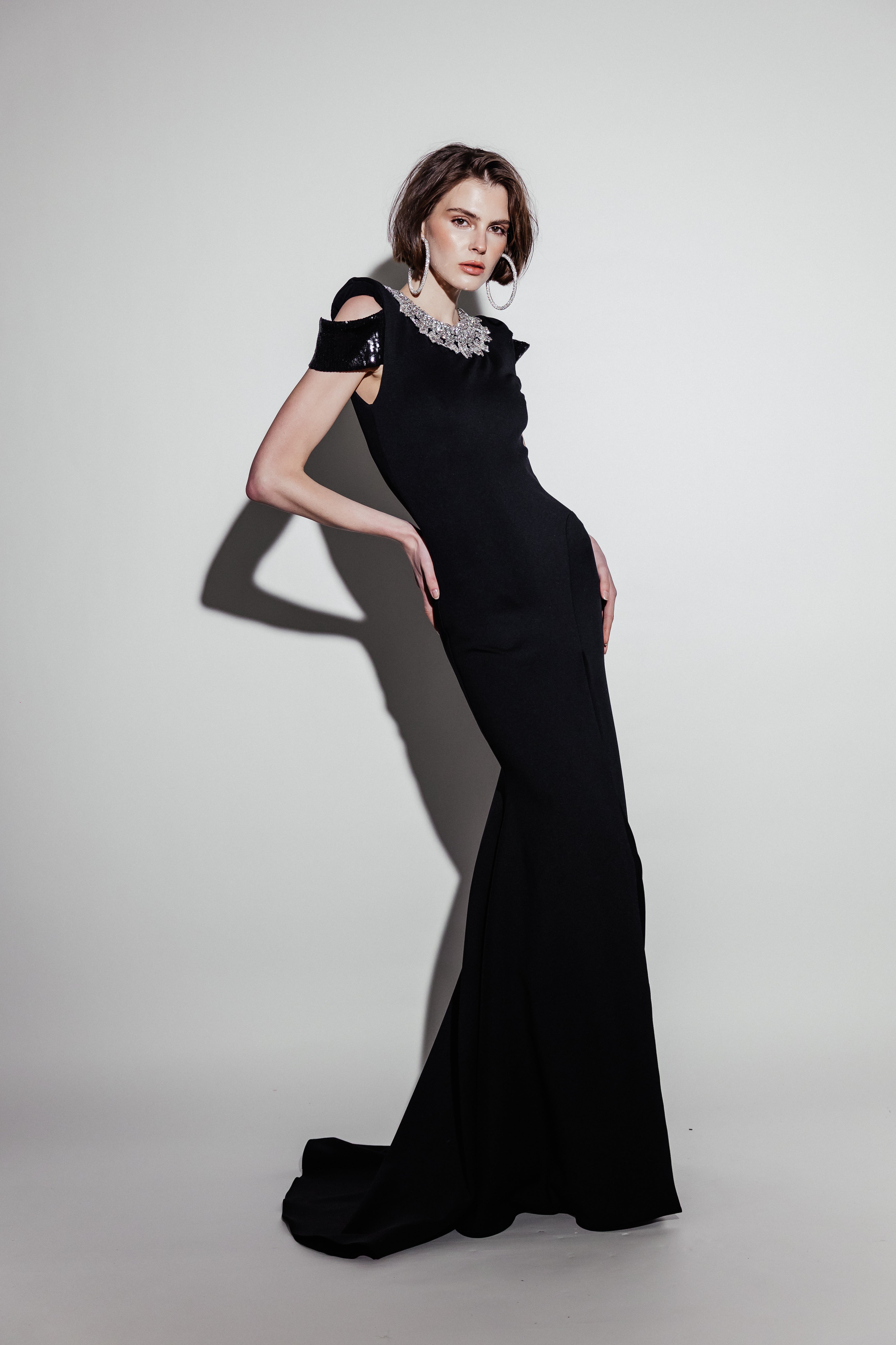 Black Gown with Embellished Collar
